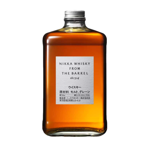 Nikka From the Barrel est un whisky japonais emblématique, embouteillé à 51,4%, fruit d'un assemblage de single malts des distilleries Miyagikyo et Yoichi et d'un whisky de grain. Vieilli en fûts de Bourbon et de Sherry, il offre des notes florales, épicées et fruitées, avec une bouche riche en caramel, vanille et fruits mûrs. Malgré sa puissance, il reste doux et équilibré, un véritable exemple du savoir-faire japonais.