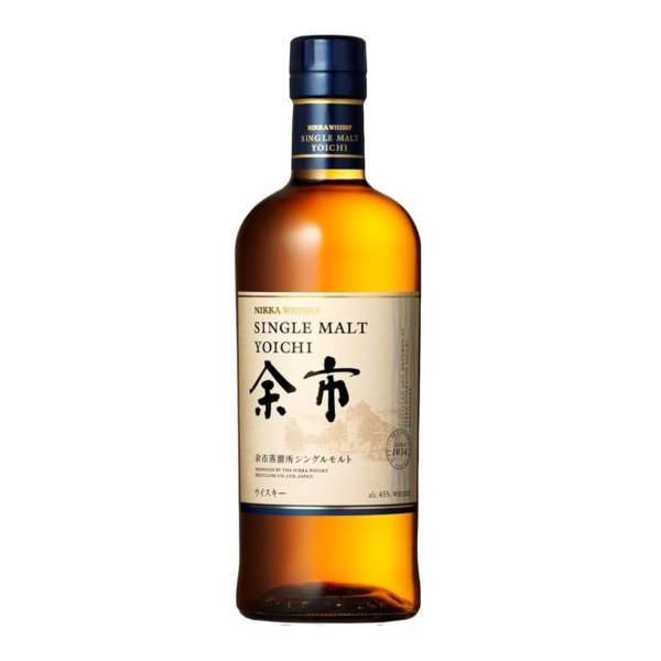 Yoichi, la première distillerie de Nikka créée en 1934 sur l'île de Hokkaido, bénéficie de conditions environnementales propices à la production de whisky. Élaboré selon des méthodes traditionnelles, ce single malt présente un assemblage de whiskies d’âges variés, offrant en bouche des notes tourbées et fumées, tout en évoquant des arômes marins distincts. Sa finale longue et riche révèle des nuances de vanille, de caramel et une subtile salinité, complétée par des touches d’agrumes et de fruits mûrs.